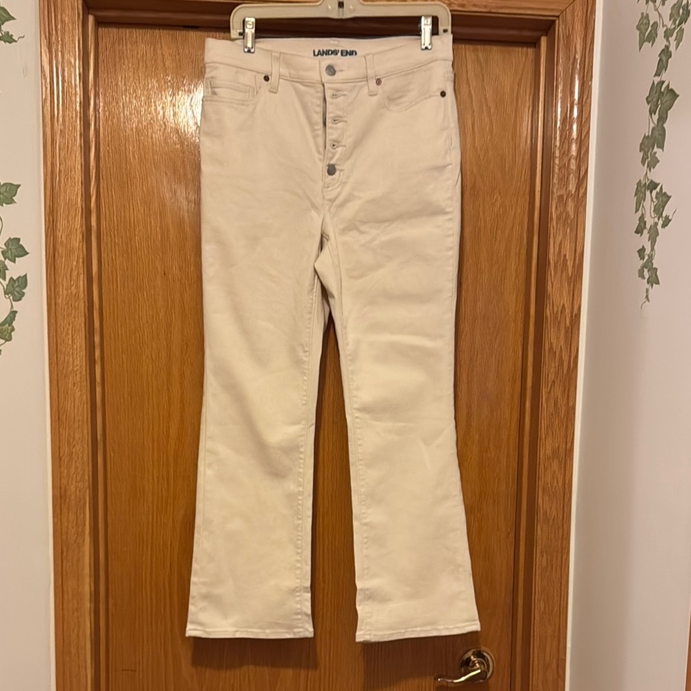 Lands' End Tan size 10 Button-Fly Cream boot cut jeans NWOT